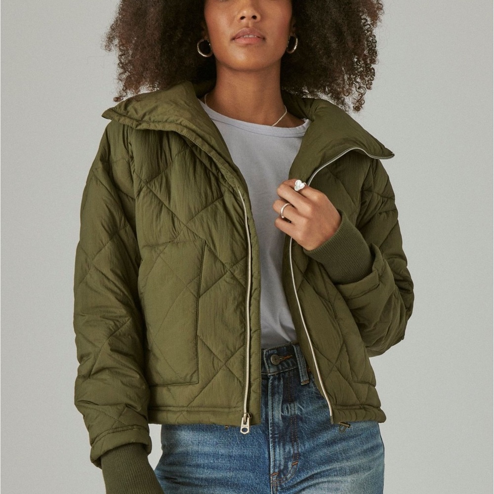 Lucky Brand Lightweight Packable Puffer Army Green size S RARE FIND! - Picture 2 of 6